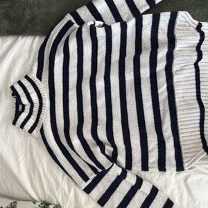 Abercrombie & Fitch Navy and White Striped Turtleneck Sweater